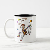 Funny Cat Cowboy Riding Unicorn Buitenruimte Tweekleurige Koffiemok (Links)