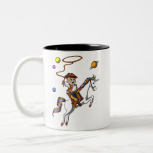 Funny Cat Cowboy Riding Unicorn Buitenruimte Tweekleurige Koffiemok
