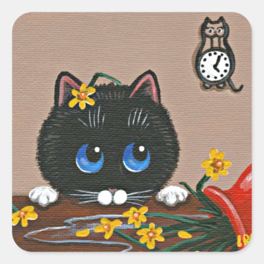 Funny Cat Creationarts Square Sticker (Voorkant)