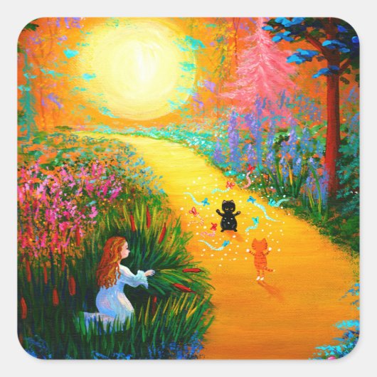 Funny Cat Creationarts Square Sticker (Voorkant)