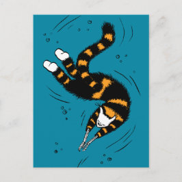 Funny Cat Creature Skeleton Hands die Donker zwemm Briefkaart
