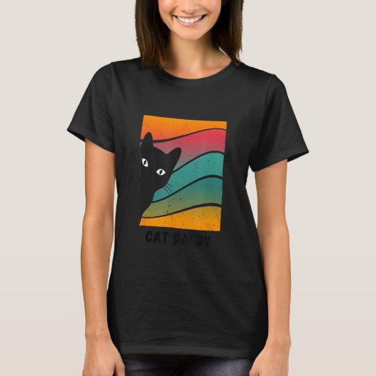 Funny Cat Daddy, Papa met glurende Kat, Kat T-shirt (Voorkant)
