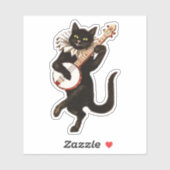 Funny Cat Dancing and Play Banjo Sticker (Vel)