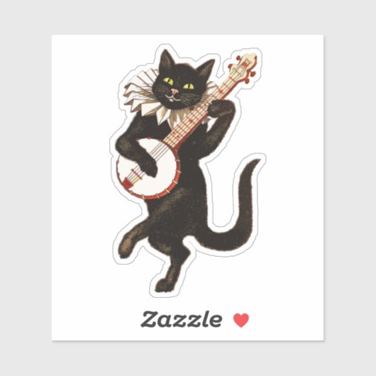 Funny  Cat Dancing and Play Banjo Sticker (Vel)