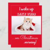 Funny Cat dat ik wakker werd als deze kerstvakanti Feestdagenkaart (Voorkant / Achterkant)