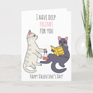 Funny cat deep felines Valentijn Day Feestdagen Kaart