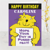 Funny Cat Design Wish for a Gesponnen Birthday Kaart (Gele Bloem)