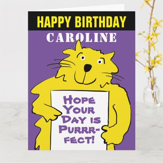 Funny Cat Design Wish for a Gesponnen Birthday Kaart (Gele Bloem)