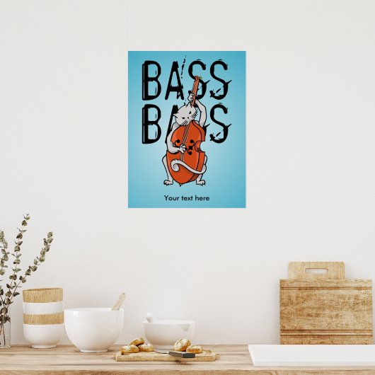 Funny Cat die een dubbele tas speelt of Cello Poster (Keuken)