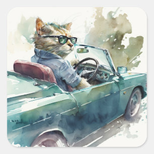 Funny cat die een fancy sticker bestuurt