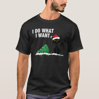Funny Cat die over de kerstboom knoopt T-shirt
