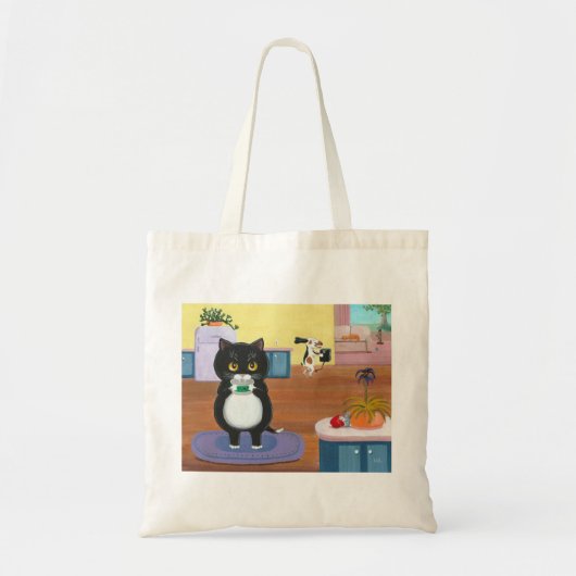 Funny Cat Dog Cartoon Tote Bag (Voorkant)