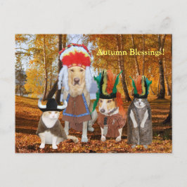 Funny Cat/Dog Indians for Autumn/Thanksgiving Feestdagenkaart