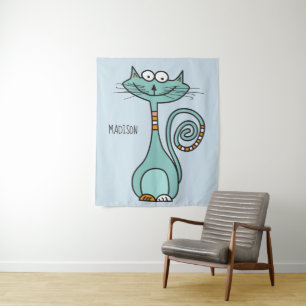 Funny Cat douanenaam & kleurentapestry Wandkleed