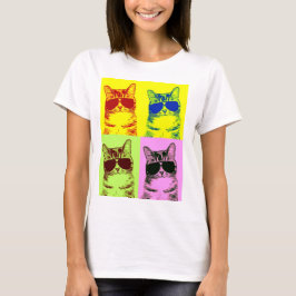 Funny Cat Dragen Zonnebril Veelkleurige Pop Art T-shirt