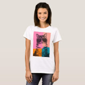 Funny Cat Dragen Zonnebril Veelkleurige Pop Art T-shirt (Voorkant volledig)