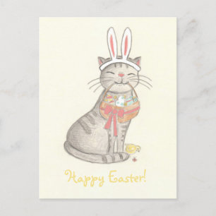 Funny Cat Drawing/ Happy Easter Briefkaart