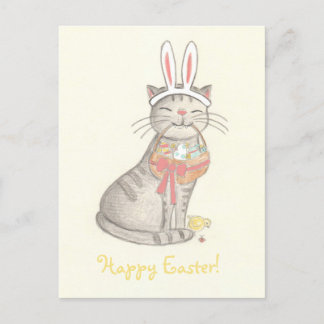 Funny Cat Drawing/ Happy Easter Briefkaart