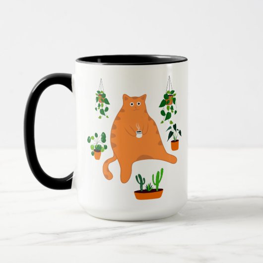Funny Cat Drink koffie-Mok, gekleed met Planten Mok (Links)