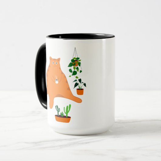 Funny Cat Drink koffie-Mok, gekleed met Planten Mok (Voorkant links)