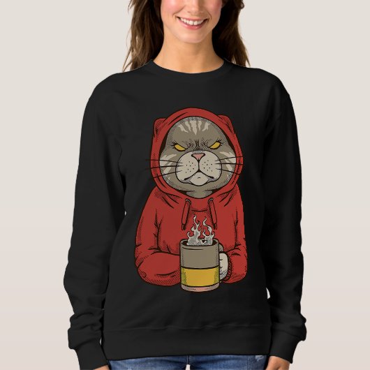 Funny Cat Drinking Coffee Morning Cat Drink Coffee Trui (Voorkant)