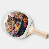 Funny Cat & Duck In A Basket With Flowers Tafeltennisbatje (Zijkant)