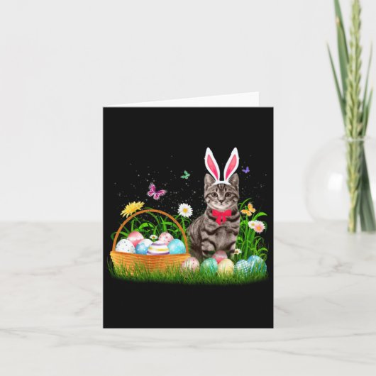 Funny Cat Easter Day Bunny Eggs Kaart (Voorkant)