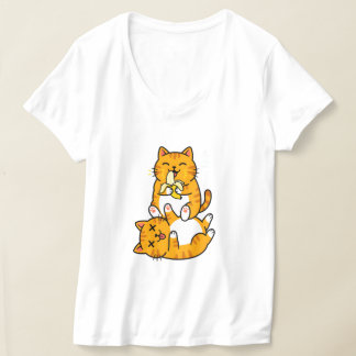 Funny Cat Eating Banana Neko Cute Cartoon Orange T-shirt
