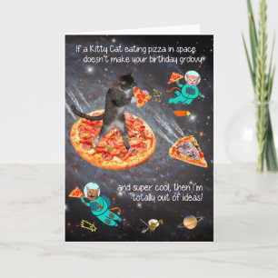 Funny Cat Eating Pizza Birthday Wenskaart  Kaart