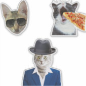 Funny Cat Eating Pizza Sticker (Voorkant)