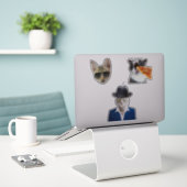 Funny Cat Eating Pizza Sticker (Laptop op bureau)