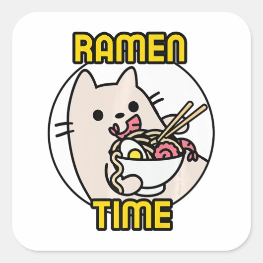 Funny Cat Eating Ramen Cat Lover Pet Owner Vierkante Sticker (Voorkant)