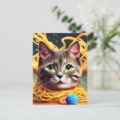 Funny Cat Eating Spaghetti Briefkaart (Staand voorkant)