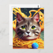Funny Cat Eating Spaghetti Briefkaart (Voorkant / Achterkant)