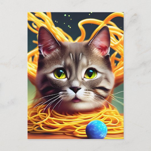 Funny Cat Eating Spaghetti Briefkaart (Voorkant)