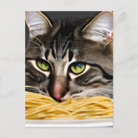 Funny Cat Eating Spaghetti Briefkaart (Voorkant)