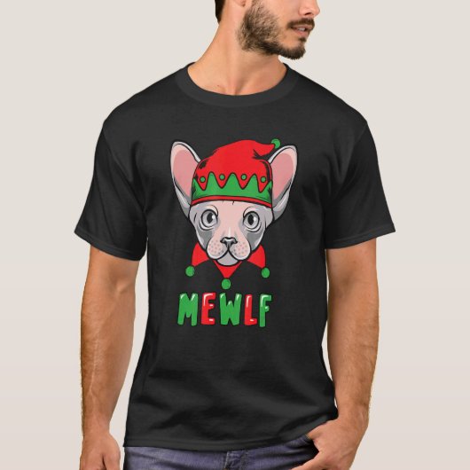 Funny Cat Elf Kerstmis Mewlf Costume Matching Fam T-shirt (Voorkant)