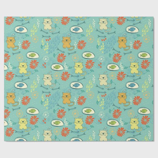 Funny Cat en Fish Cadeaupapier (Vlak)