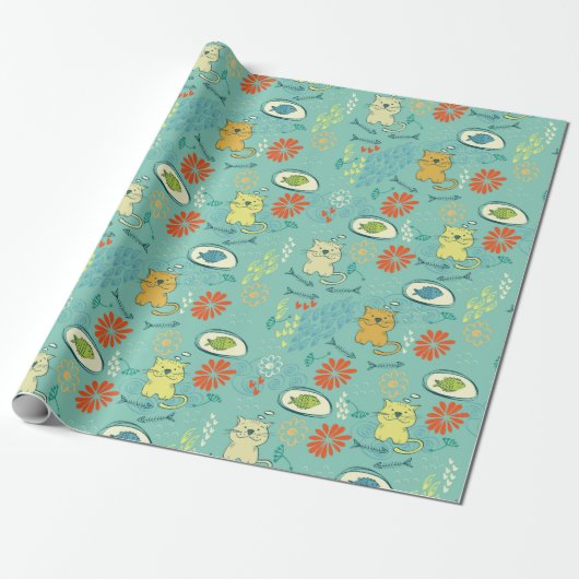 Funny Cat en Fish Cadeaupapier (Uitgerold)