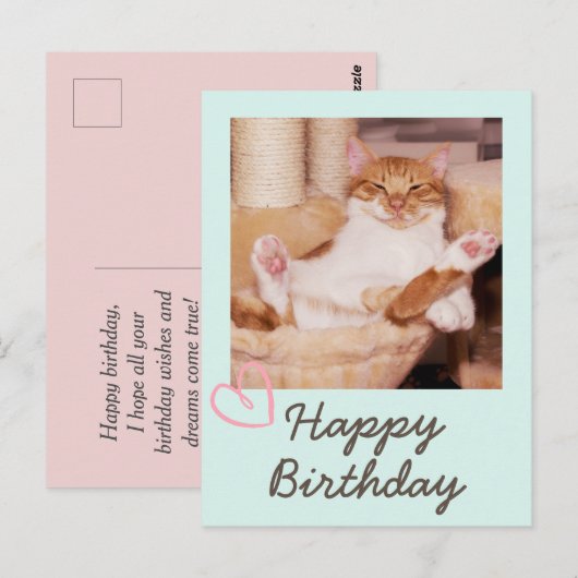  Funny Cat en Happy Birthday Briefkaart (Voorkant / Achterkant)