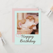  Funny Cat en Happy Birthday Kaart (Voorkant / Achterkant in situ)