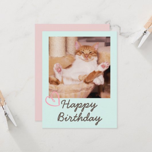  Funny Cat en Happy Birthday Kaart (Voorkant / Achterkant in situ)