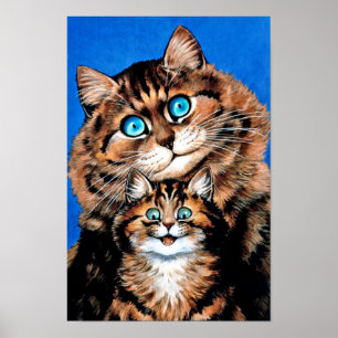 Funny Cat en Kitten, Louis Wain Poster