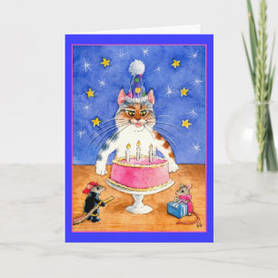 Funny cat- en muisverjaardag kaart
