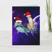 FUNNY CAT EN SHARK IN RUIMTECHRISTMAS-KAARTEN BEDANKKAART (Voorkant)
