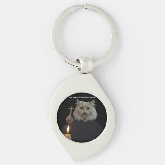 Funny Cat Exorcist Keychain - Catnip Compels You (Voorkant)