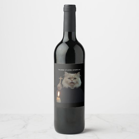 Funny Cat Exorcist Wine Label - Catnip Compels You Wijn Etiket (Voorkant)