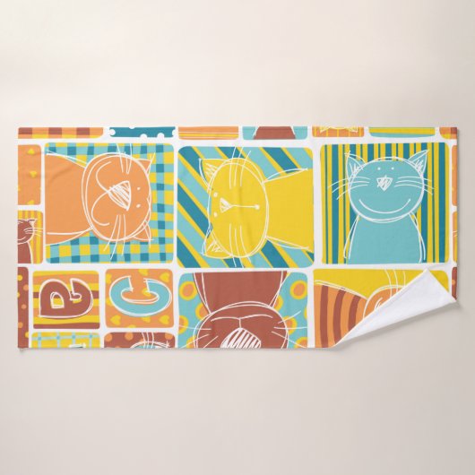 Funny cat fabric patchwork wallpaper, abstract naa badhanddoek (Badhanddoek)