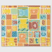 Funny cat fabric patchwork wallpaper, abstract naa cadeaupapier (Vlak)