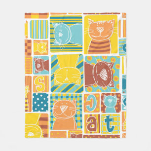 Funny cat fabric patchwork wallpaper, abstract naa fleece deken